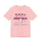 Hello Summer Flamingos T-Shirt | Pink Flamingo Beach Graphic Tee