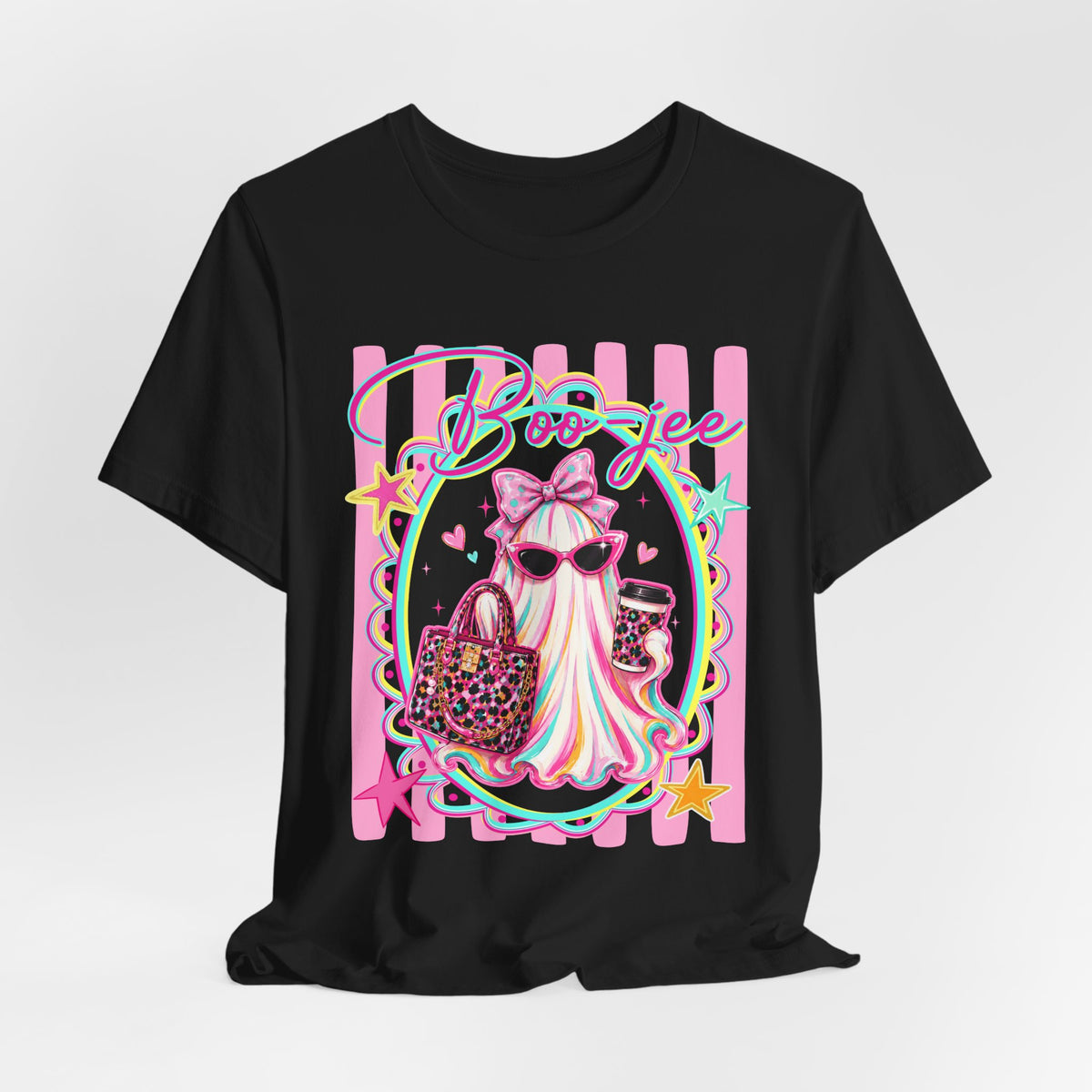 Boo-Jee Ghost Tee — Kawaii Fashion Ghost Graphic T-Shirt with Purse & Coffee