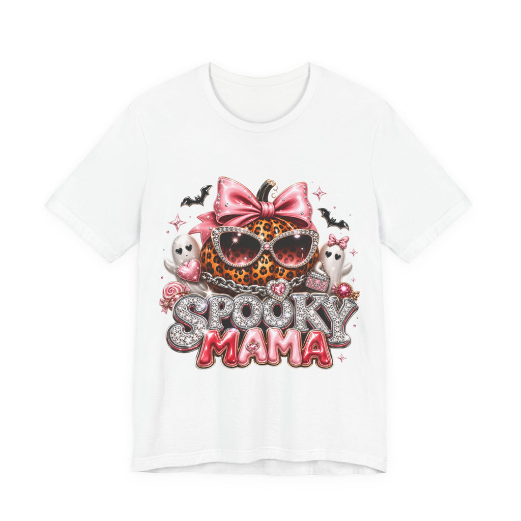 Spooky Mama T-Shirt — Cute Halloween Leopard Pumpkin Graphic Tee for Moms