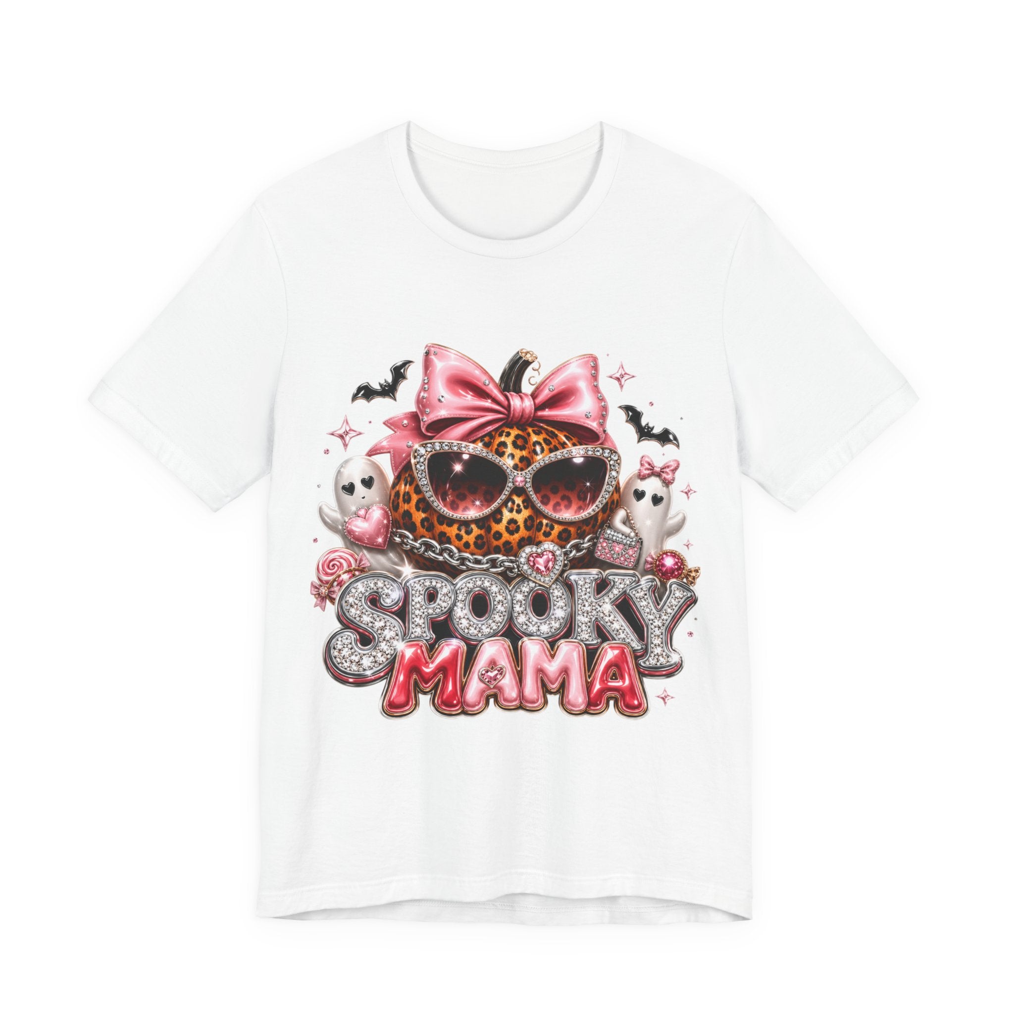 Spooky Mama T-Shirt — Cute Halloween Leopard Pumpkin Graphic Tee for Moms