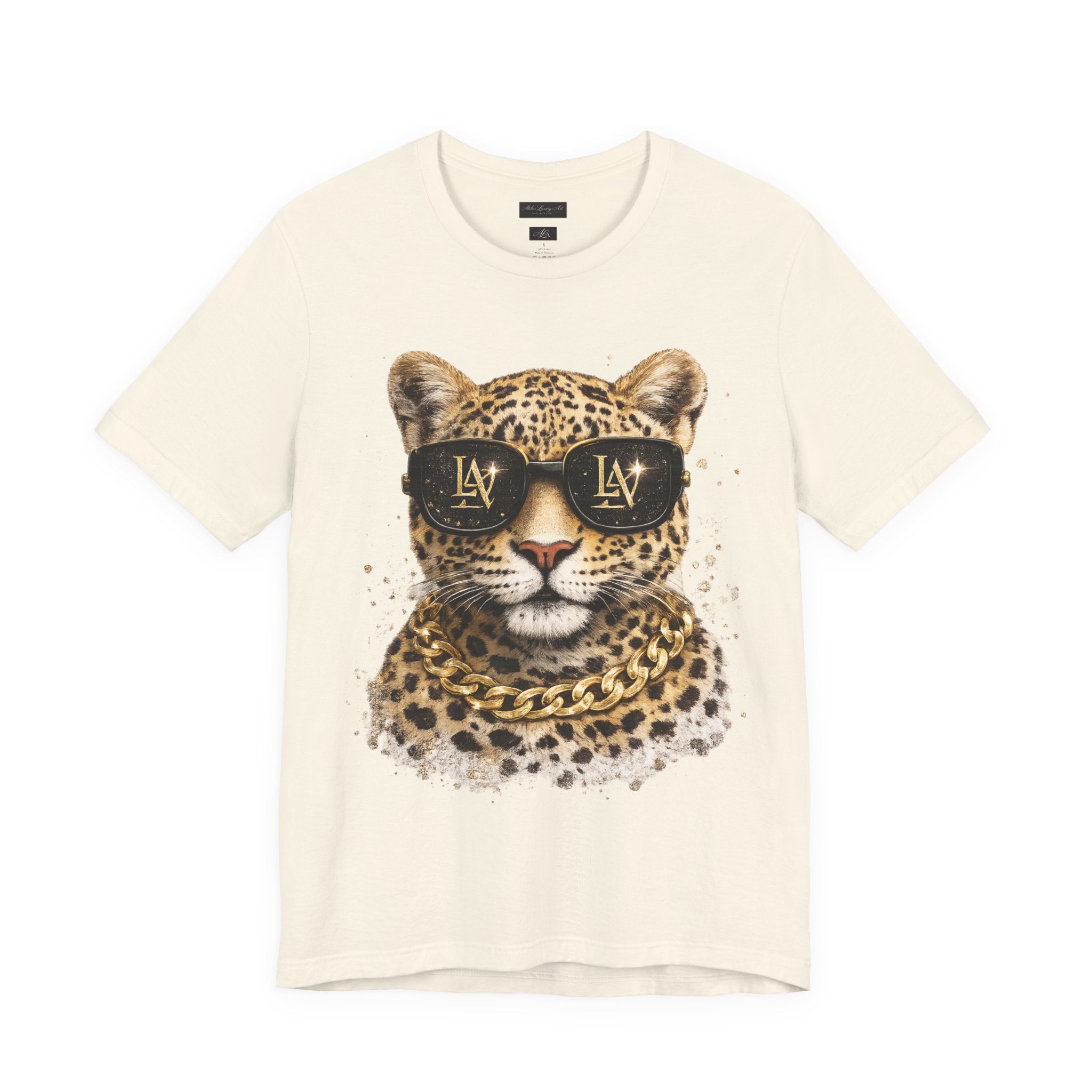 Leopard with Sunglasses Tee | Gold Chain Cheetah Graphic Shirt