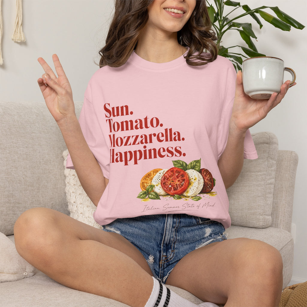 Caprese Salad T-Shirt — Sun. Tomato. Mozzarella. Happiness. Graphic Tee