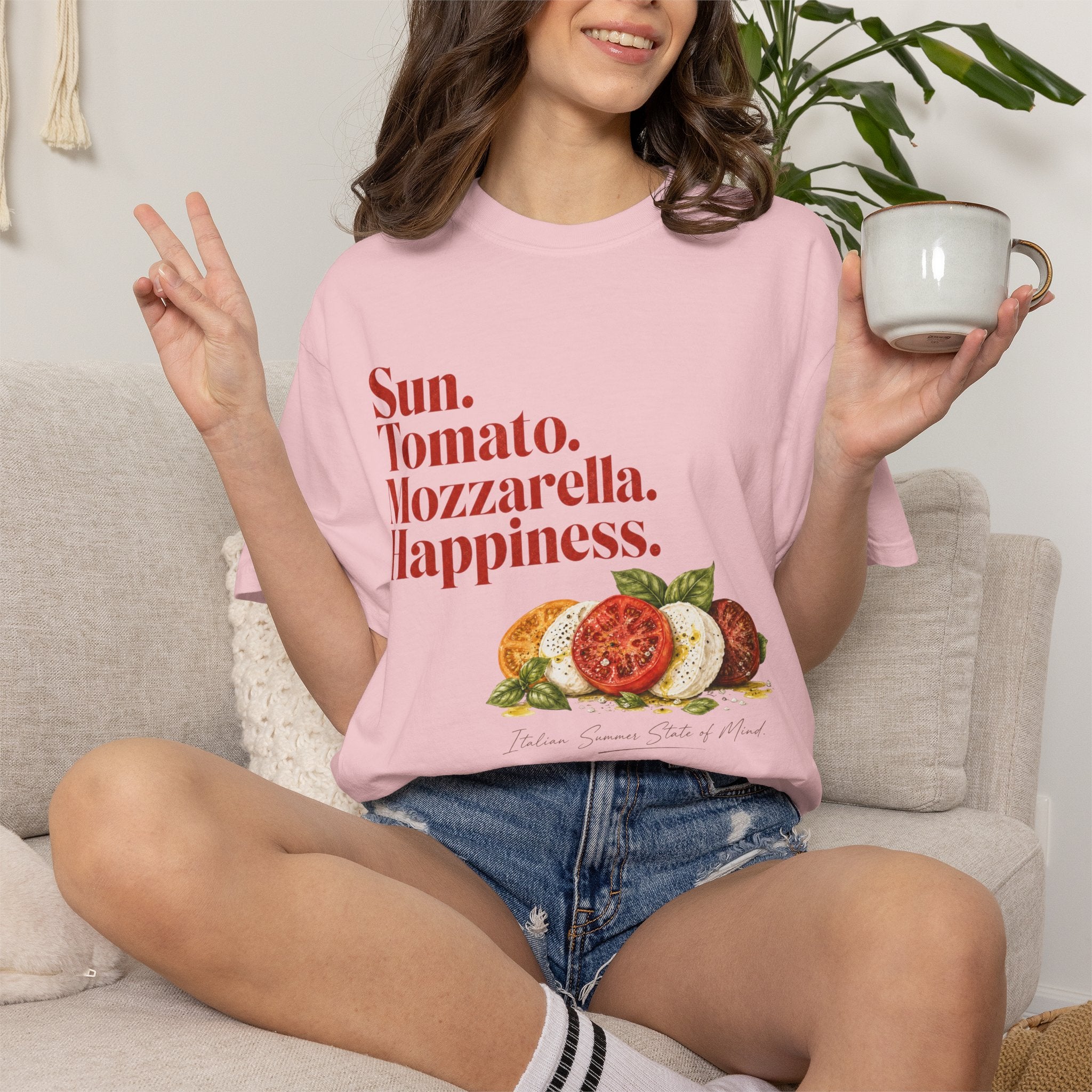 Caprese Salad T-Shirt — Sun. Tomato. Mozzarella. Happiness. Graphic Tee