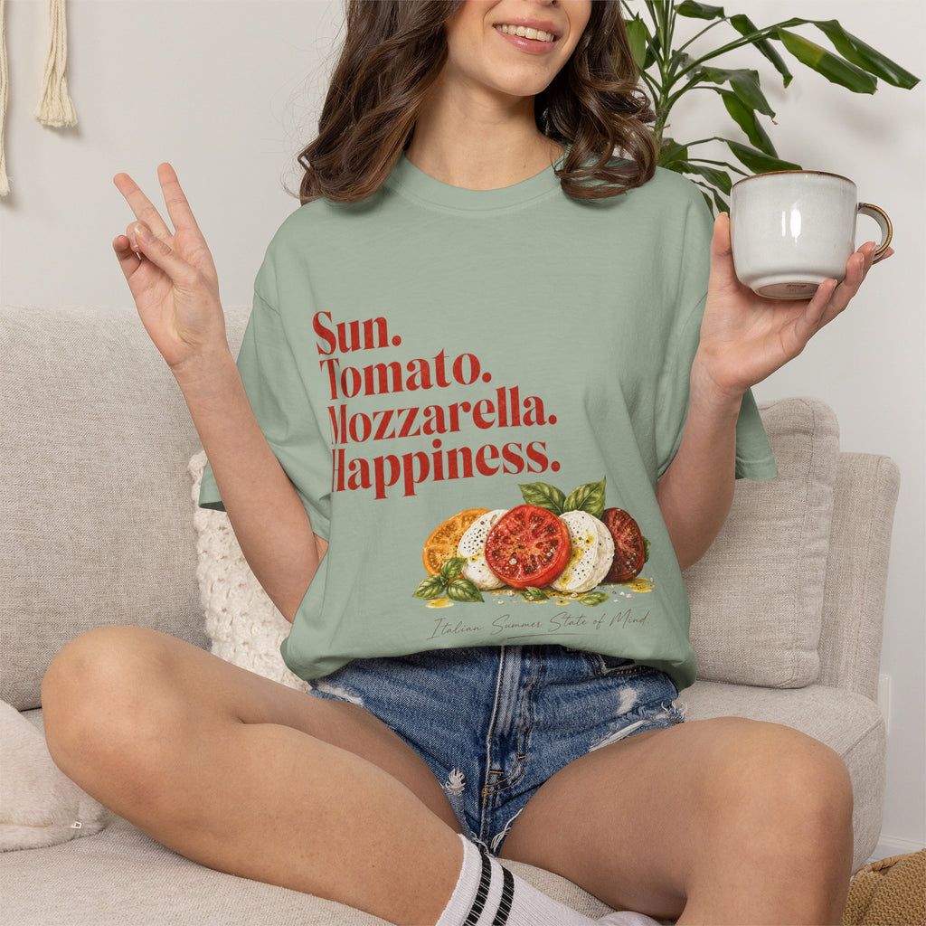 Caprese Salad T-Shirt — Sun. Tomato. Mozzarella. Happiness. Graphic Tee