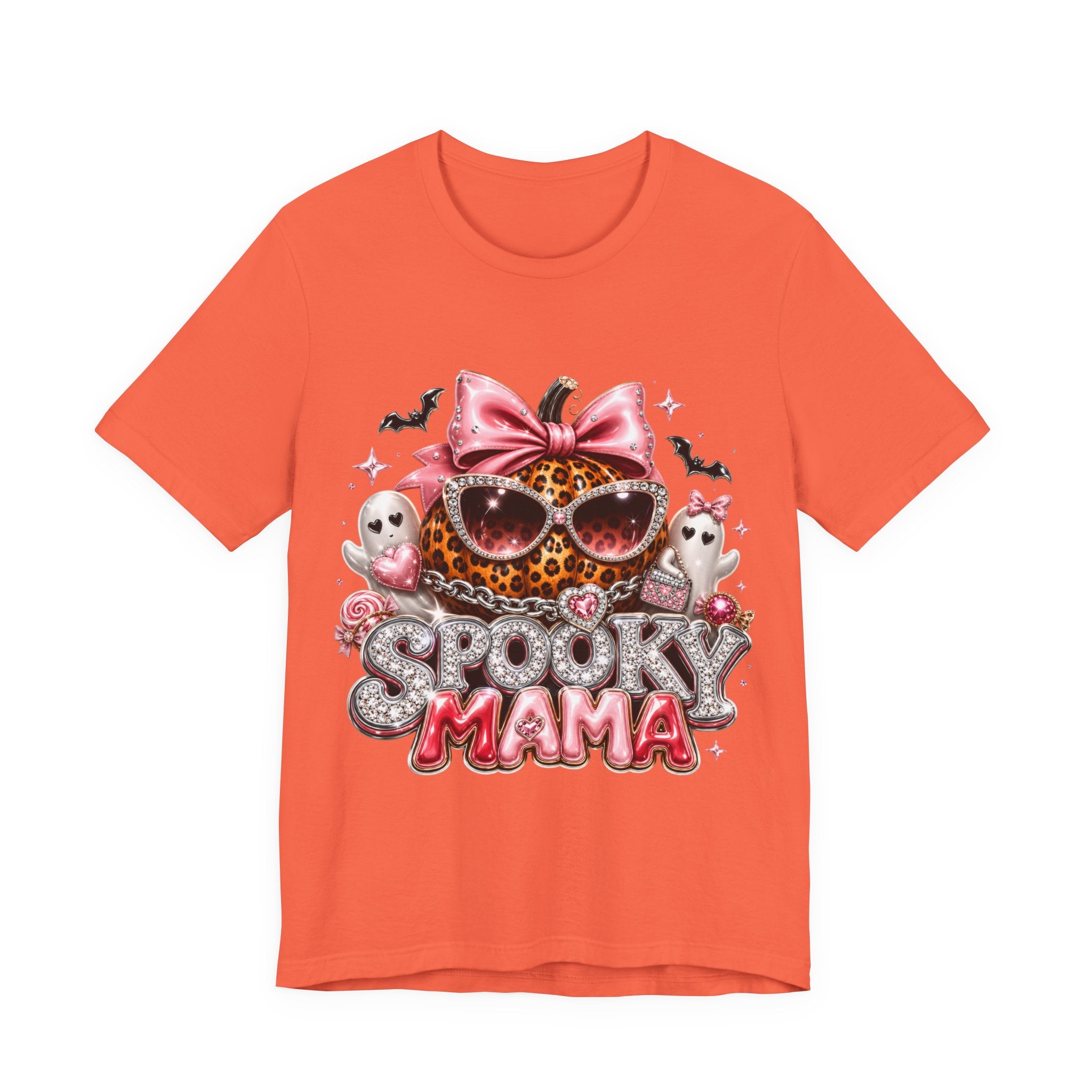 Spooky Mama T-Shirt — Cute Halloween Leopard Pumpkin Graphic Tee for Moms