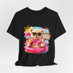 Teddy Bear Pool Float Tee | Summer Bear with Sunglasses and Flamingo