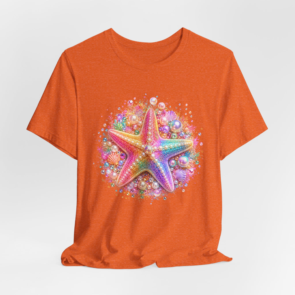 Rainbow Starfish T-Shirt | Colorful Seashell Beach Art