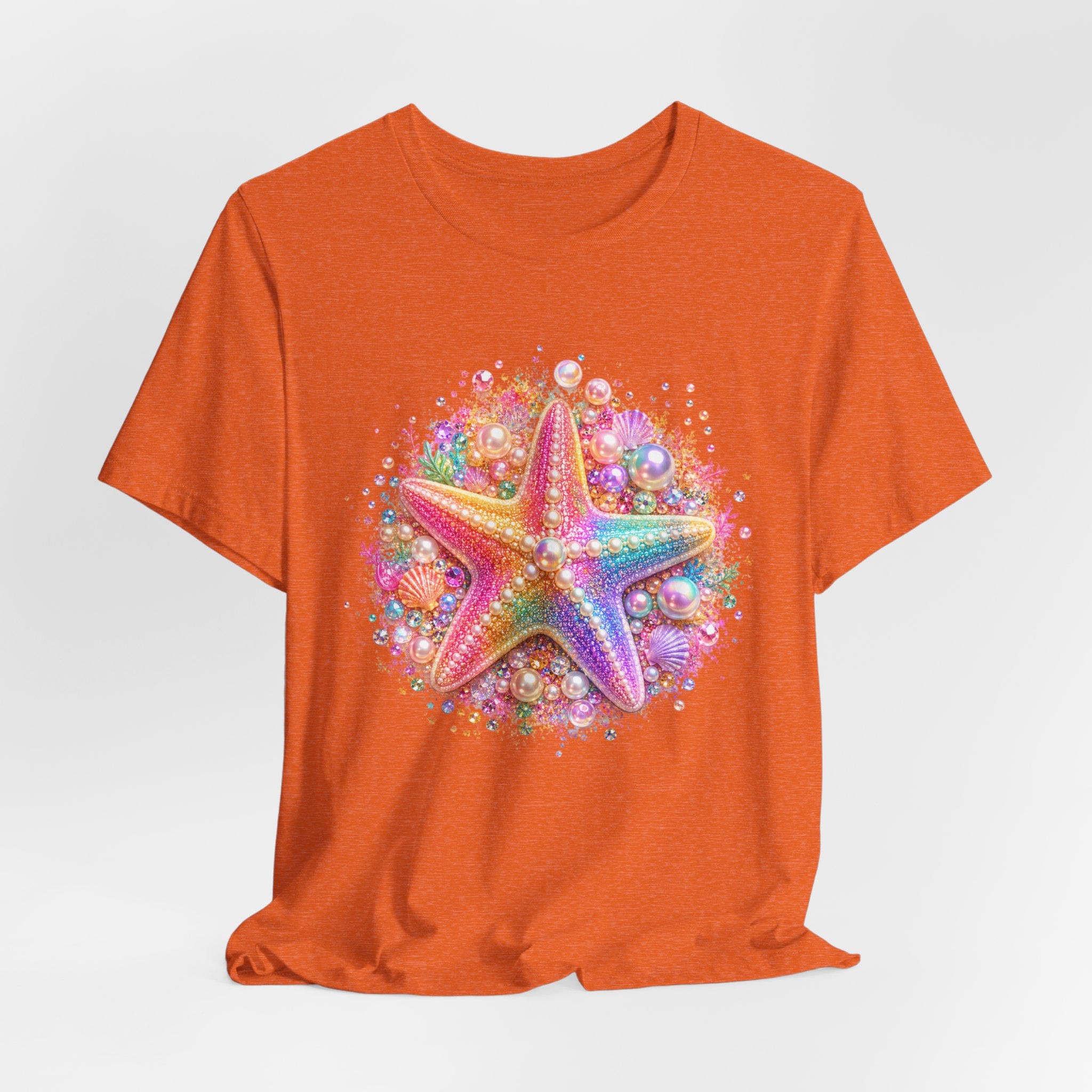 Rainbow Starfish T-Shirt | Colorful Seashell Beach Art