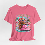 Summer Vibes Cow on Jet Ski T-Shirt | Cute Tropical Floral Beach Design