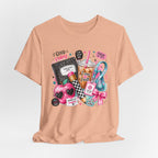 Teacher Good Vibes Cute Pastel Sticker Collage T-Shirt | Coffee, Headphones, Journal | Back to School