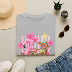 Leopard Cat on Flamingo Float T-Shirt | Tropical Palm Beach Summer Vibes