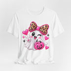 Pink Ghost Halloween T-Shirt with Leopard Bow