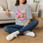 Leopard Cat on Flamingo Float T-Shirt | Tropical Palm Beach Summer Vibes