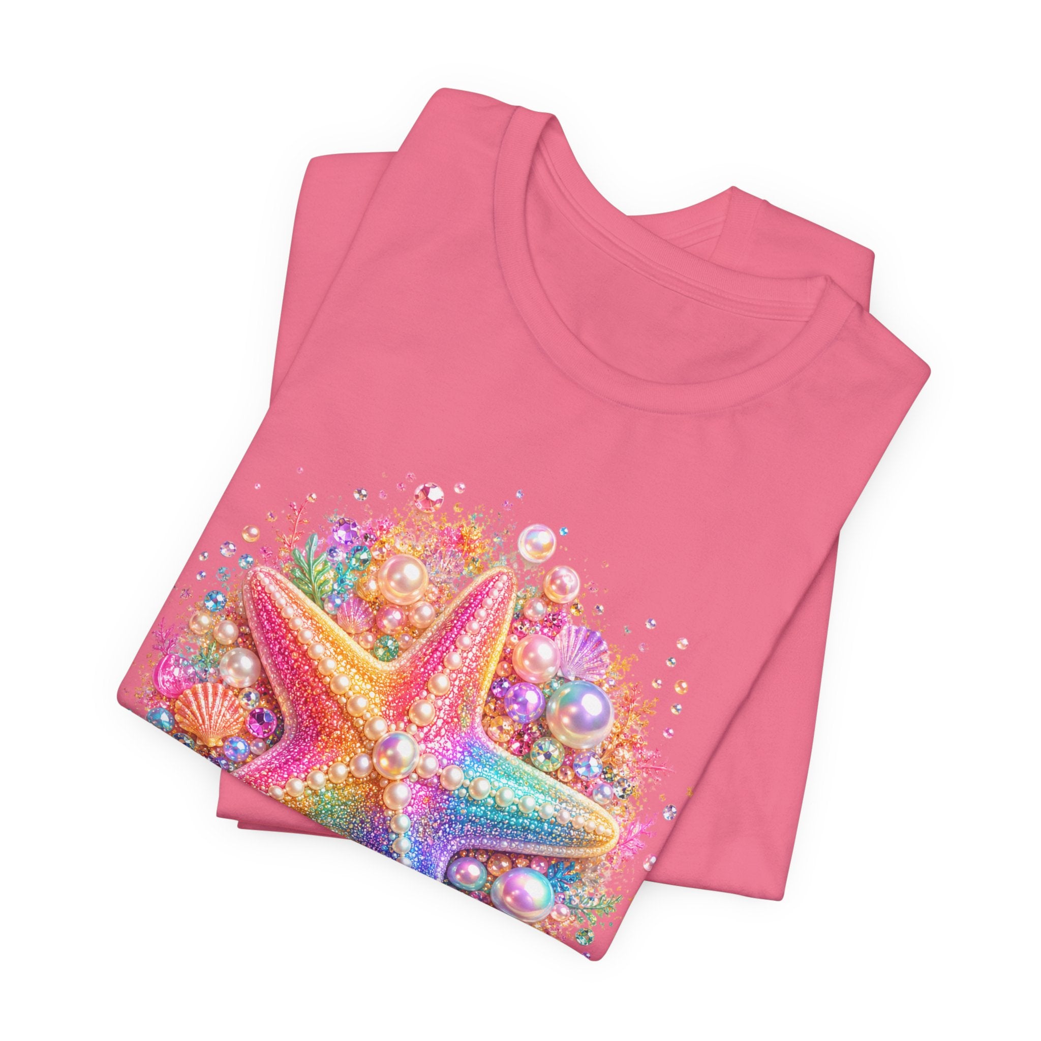Rainbow Starfish T-Shirt | Colorful Seashell Beach Art