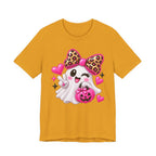 Pink Ghost Halloween T-Shirt with Leopard Bow