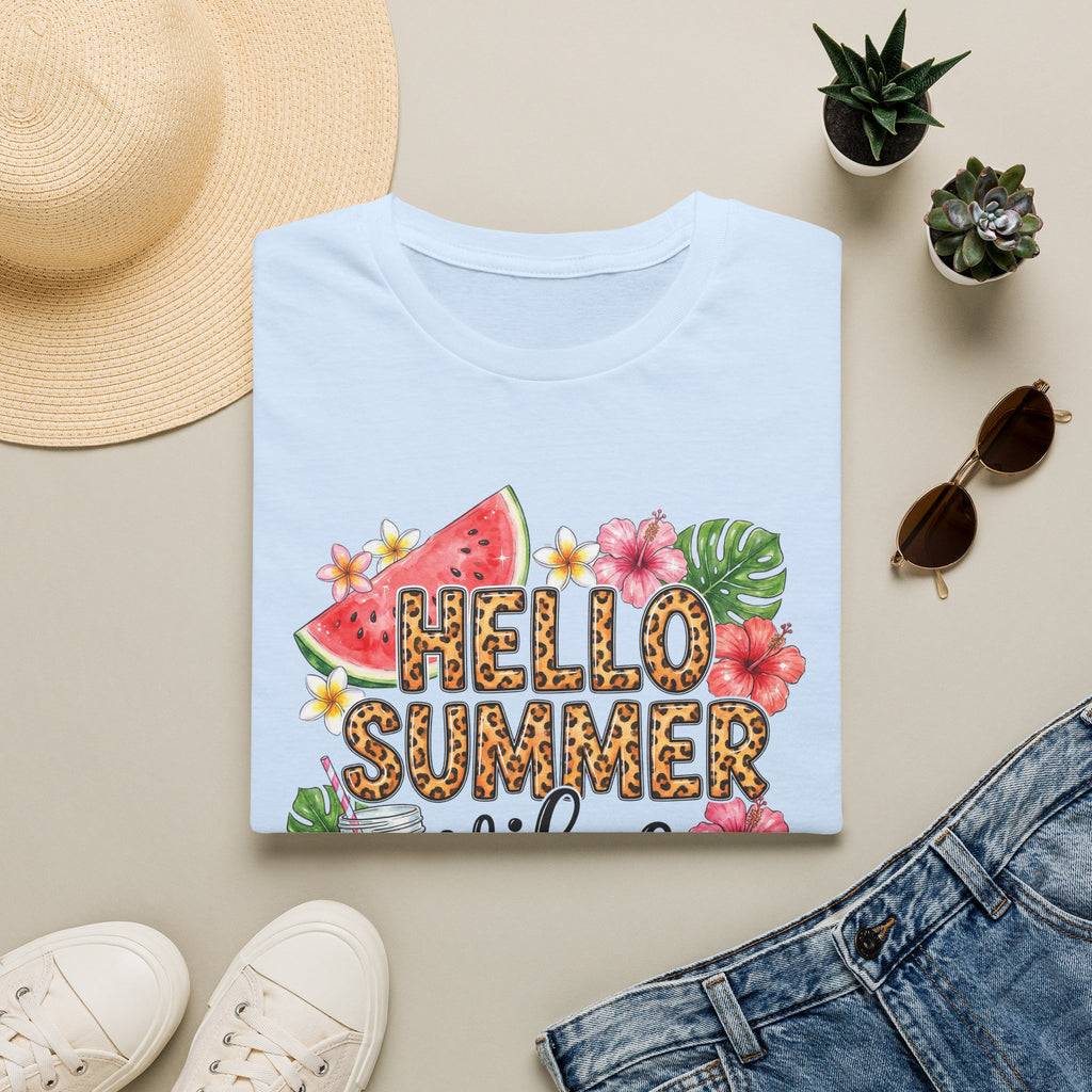 Hello Summer Vibes Watermelon Floral Leopard Print T-Shirt