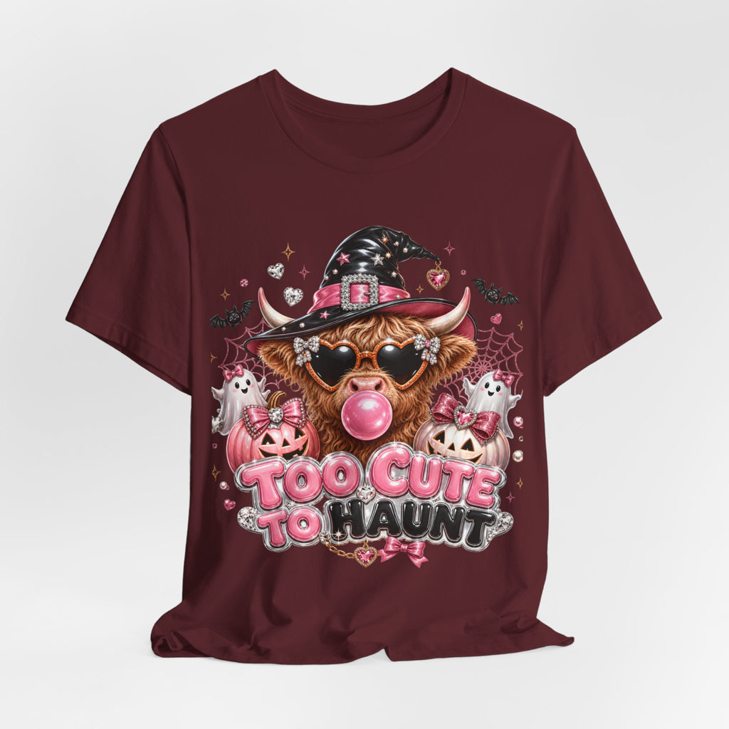 Halloween Cow T-Shirt — "Too Cute to Haunt" Cute Witch Cow Graphic Tee