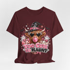 Halloween Cow T-Shirt — "Too Cute to Haunt" Cute Witch Cow Graphic Tee