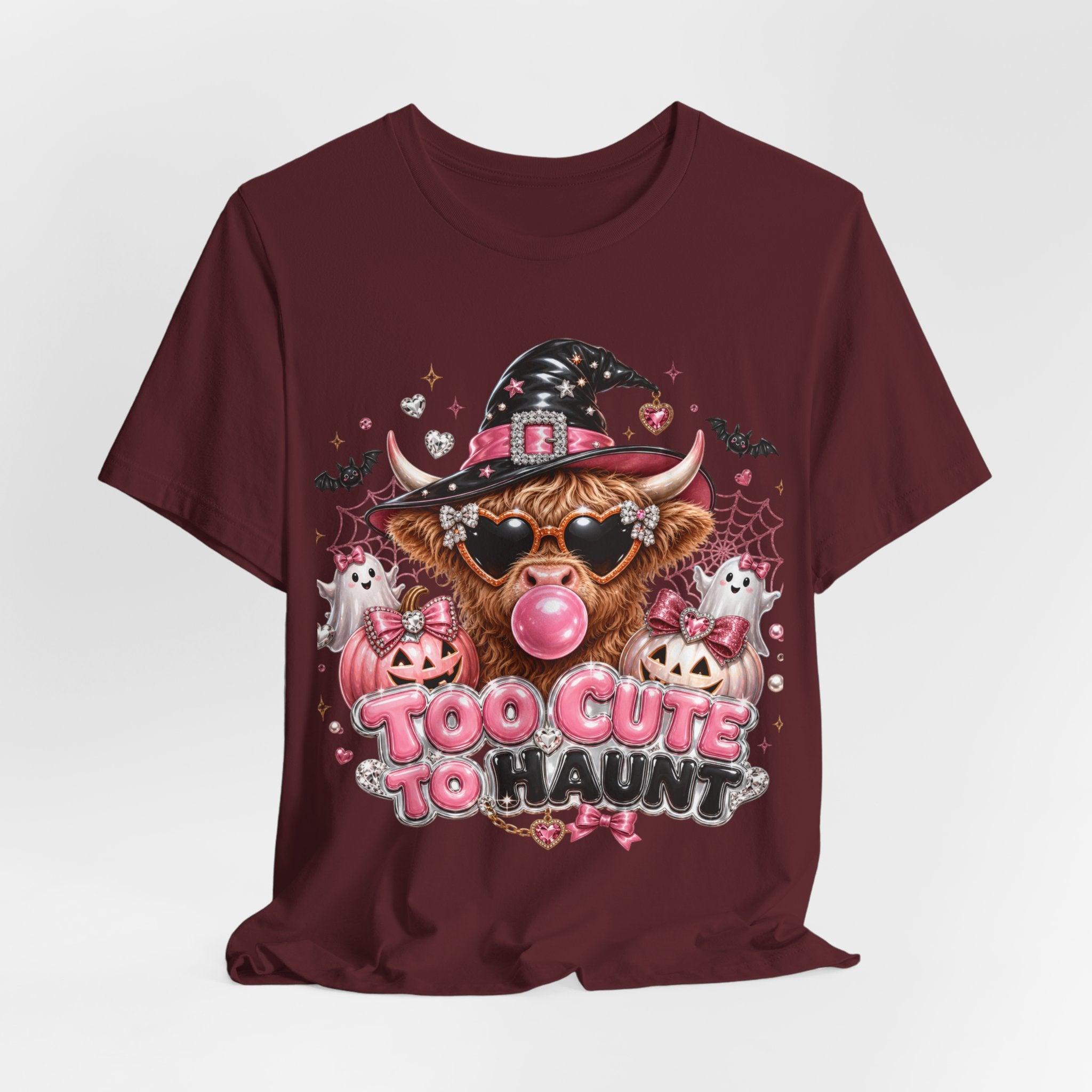 Halloween Cow T-Shirt — "Too Cute to Haunt" Cute Witch Cow Graphic Tee