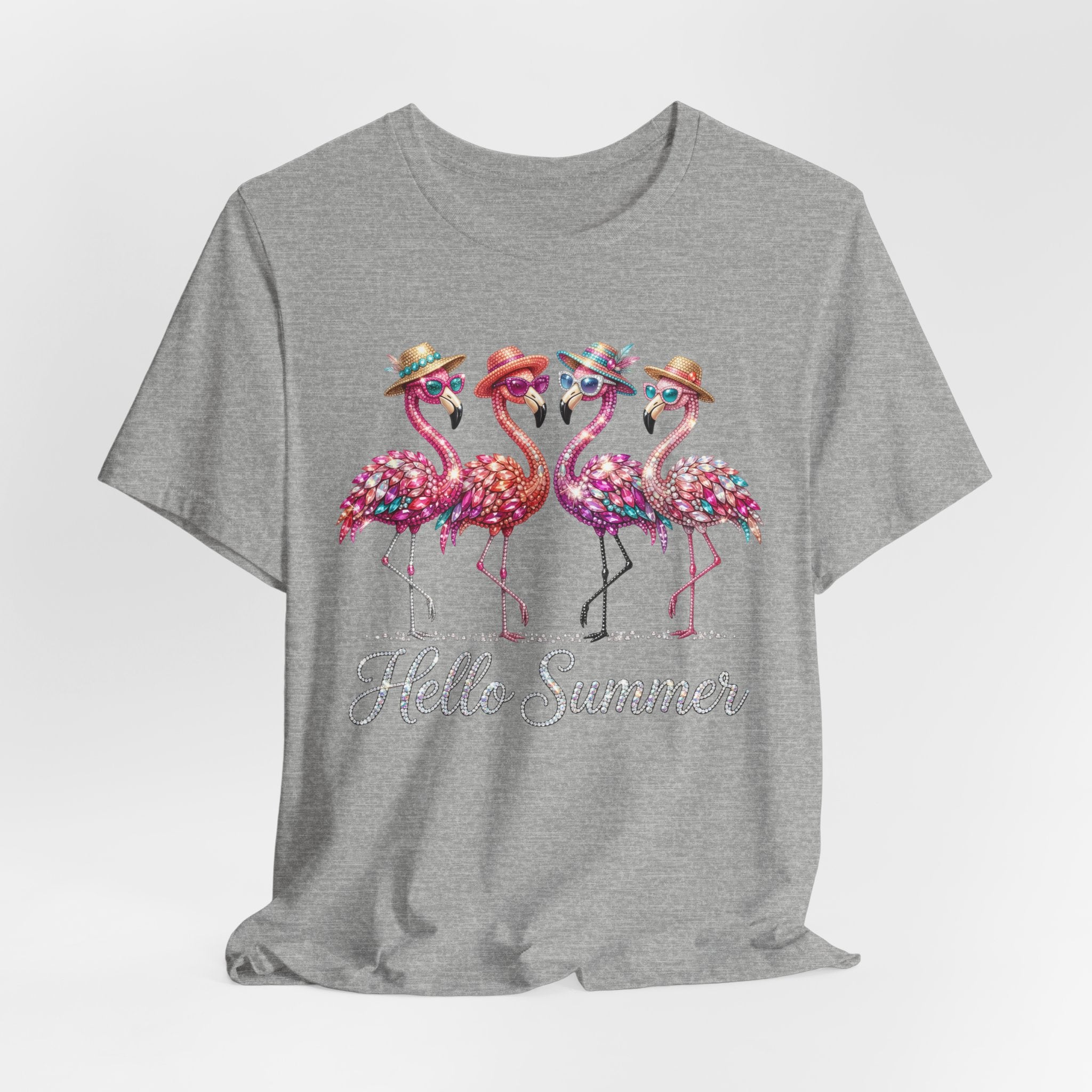 Hello Summer Flamingos T-Shirt | Pink Flamingo Beach Graphic Tee