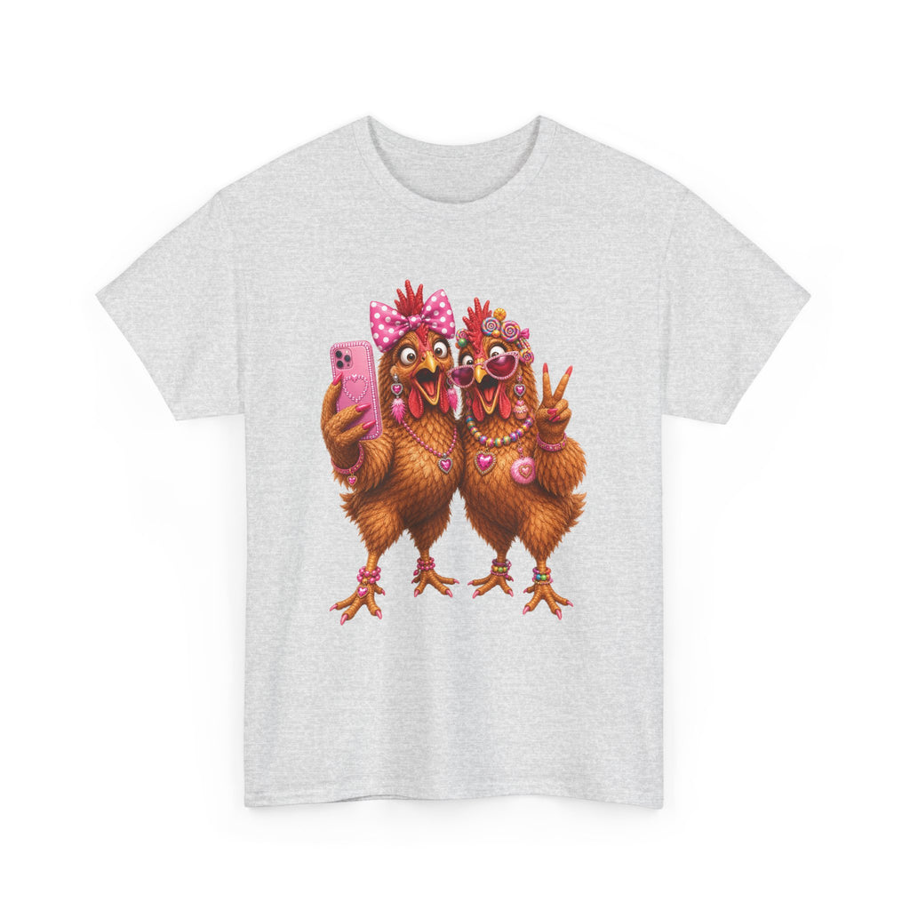Two Chickens Taking Selfie T-Shirt | Funny Poultry Illustration