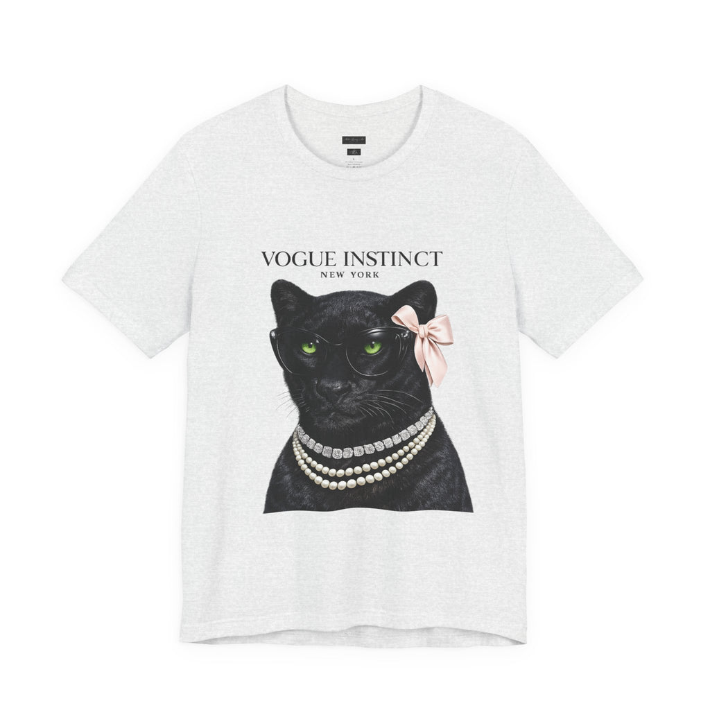Vogue Instinct Black Cat with Pearls Tee | Fashion Cat T-Shirt