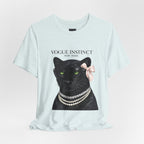 Vogue Instinct Black Cat with Pearls Tee | Fashion Cat T-Shirt