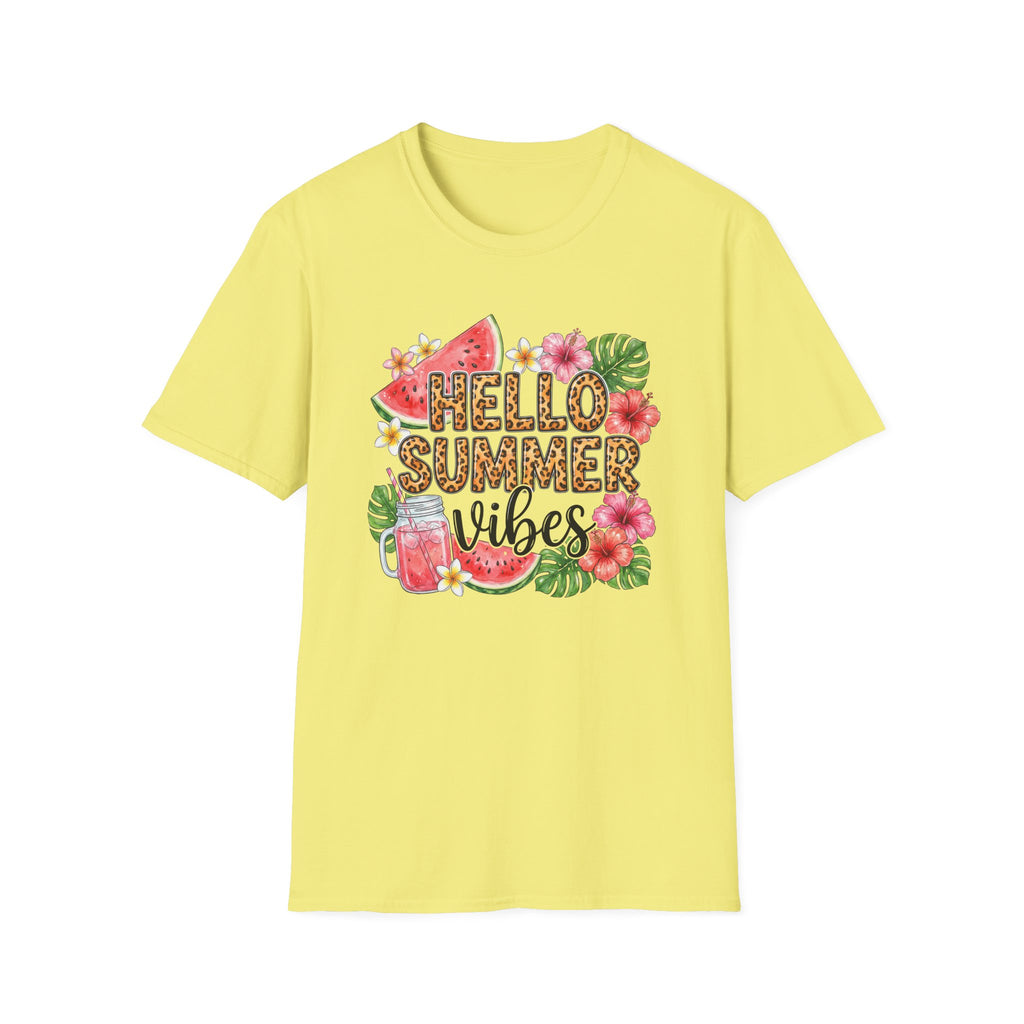 Hello Summer Vibes Watermelon Floral Leopard Print T-Shirt