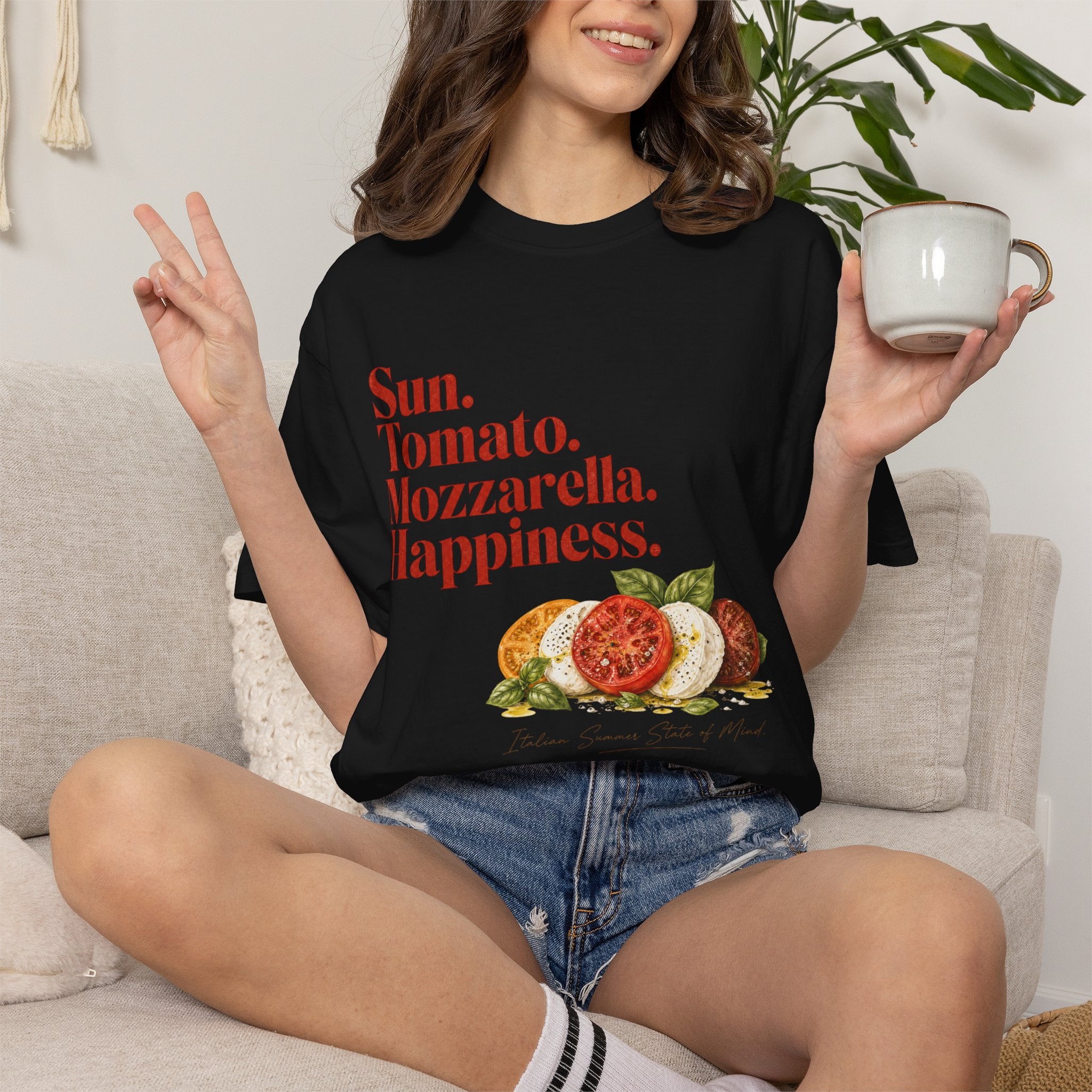 Caprese Salad T-Shirt — Sun. Tomato. Mozzarella. Happiness. Graphic Tee