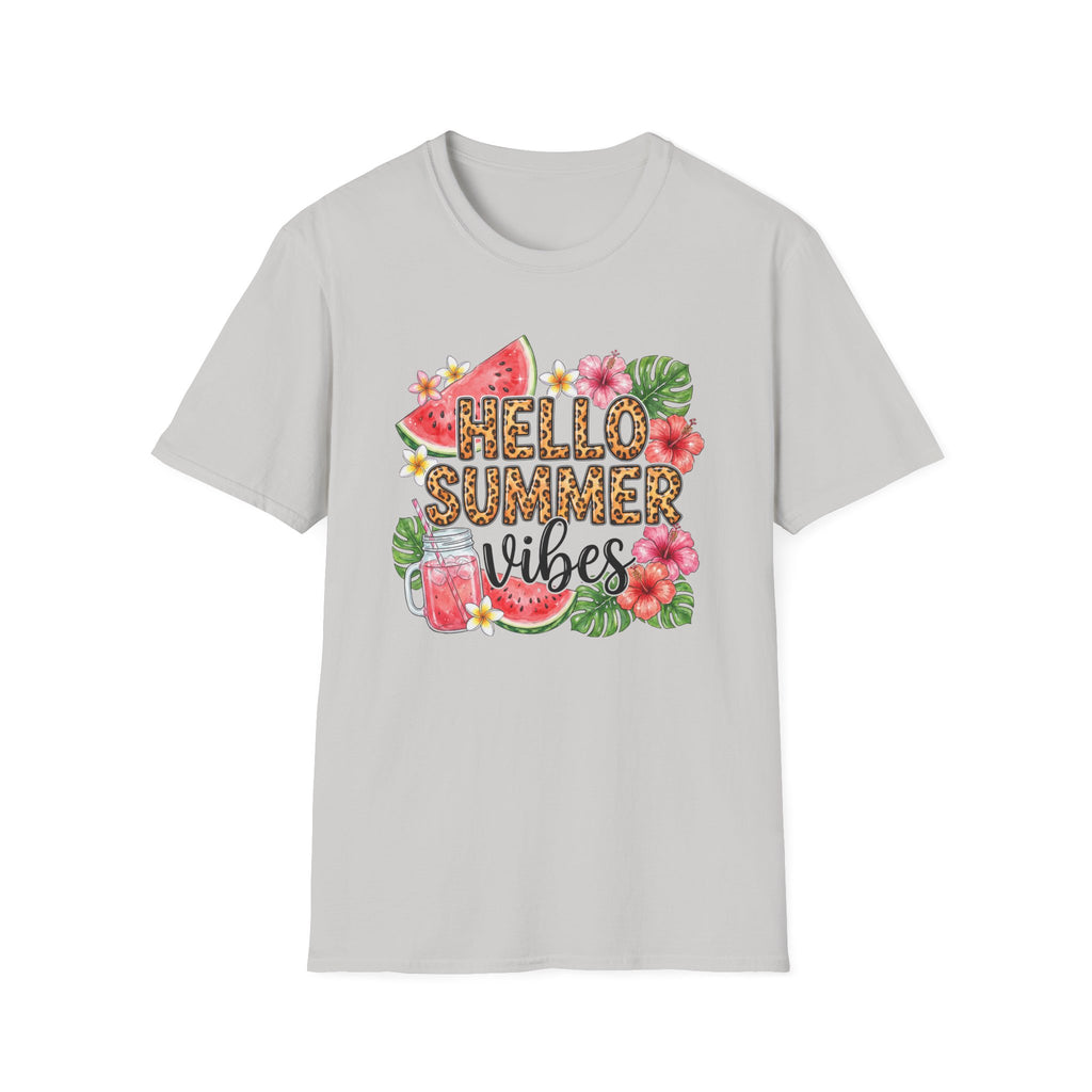 Hello Summer Vibes Watermelon Floral Leopard Print T-Shirt