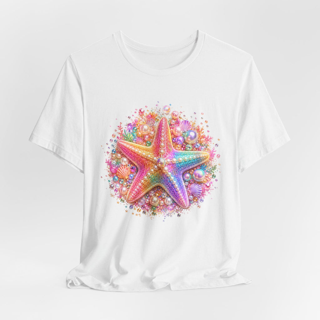 Rainbow Starfish T-Shirt | Colorful Seashell Beach Art