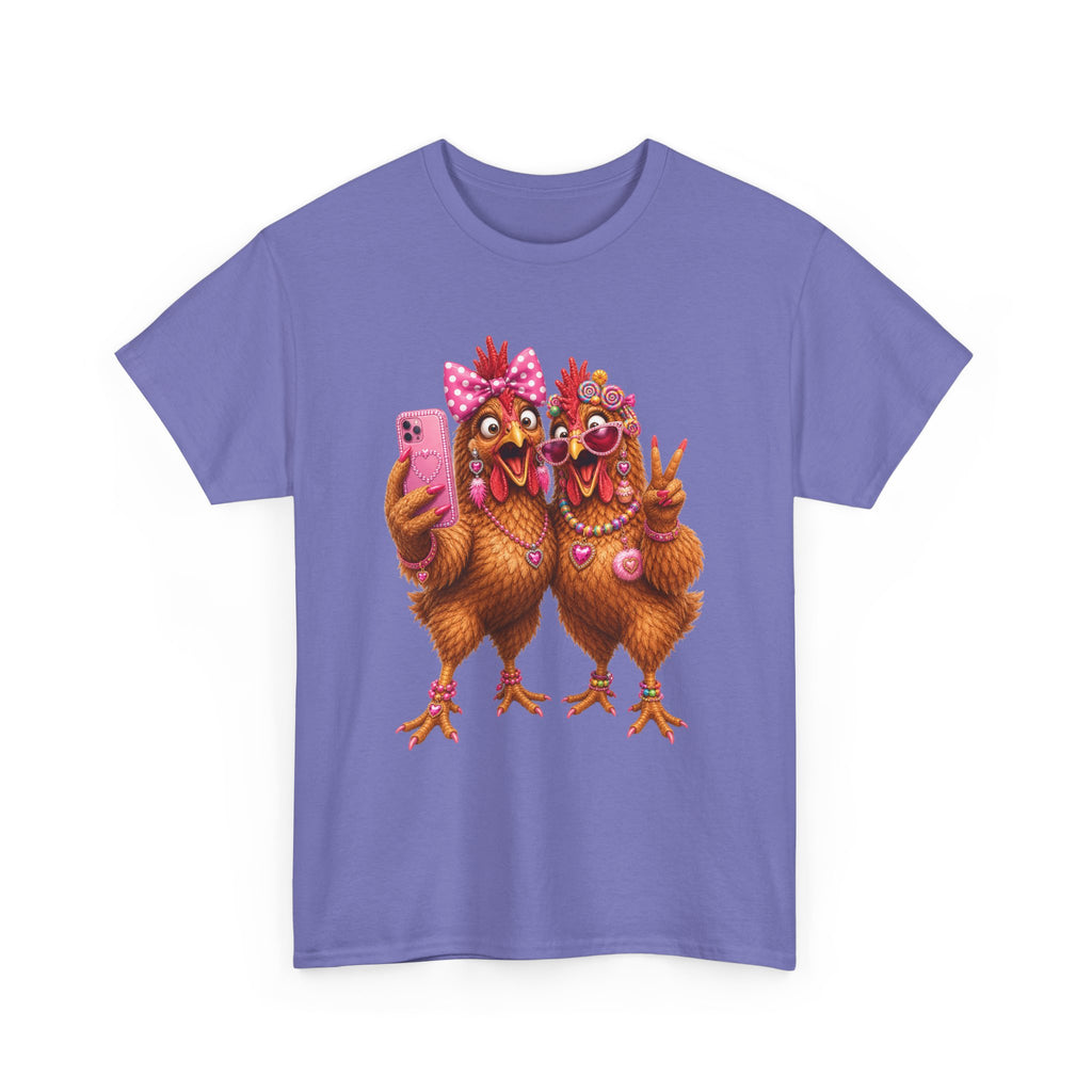 Two Chickens Taking Selfie T-Shirt | Funny Poultry Illustration