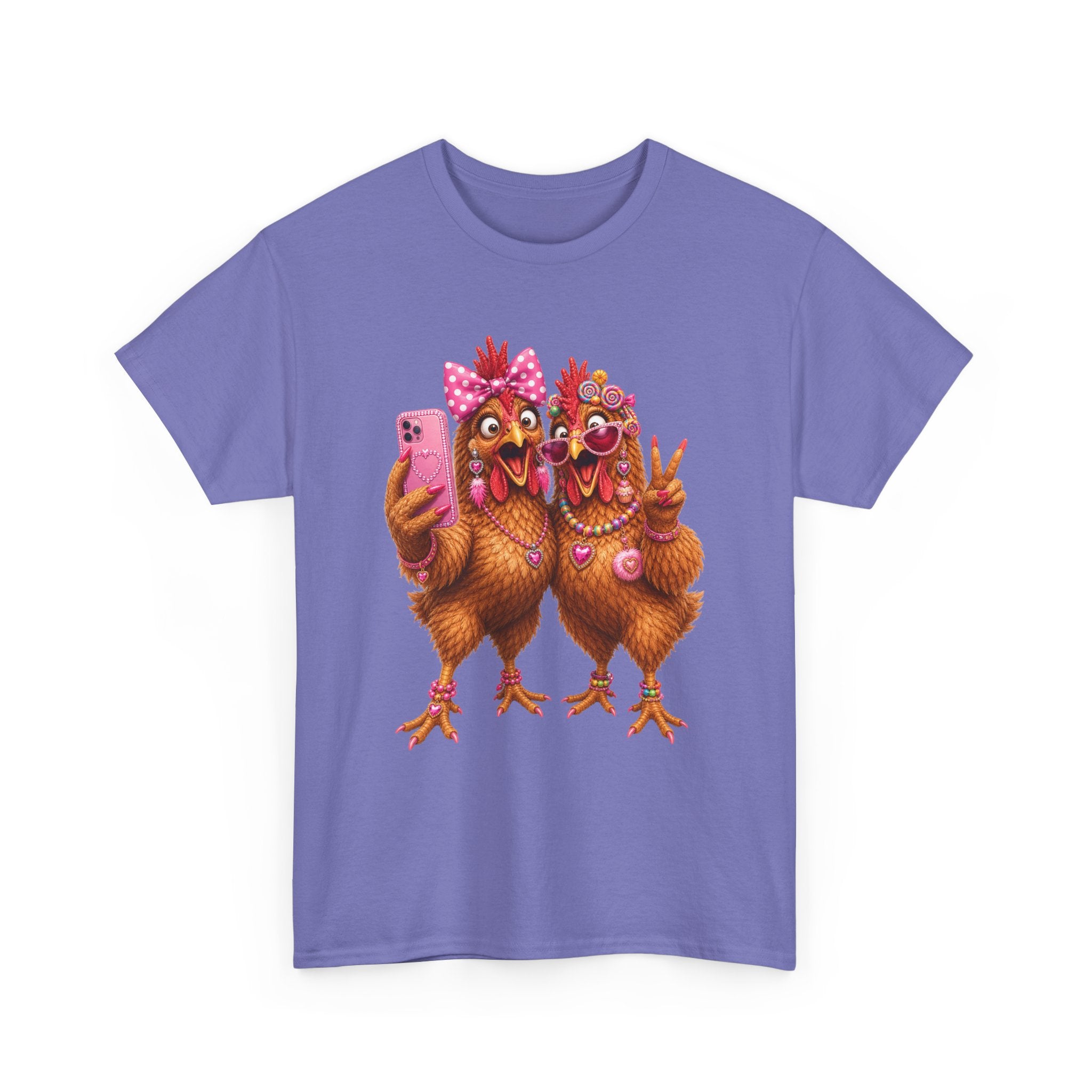 Two Chickens Taking Selfie T-Shirt | Funny Poultry Illustration
