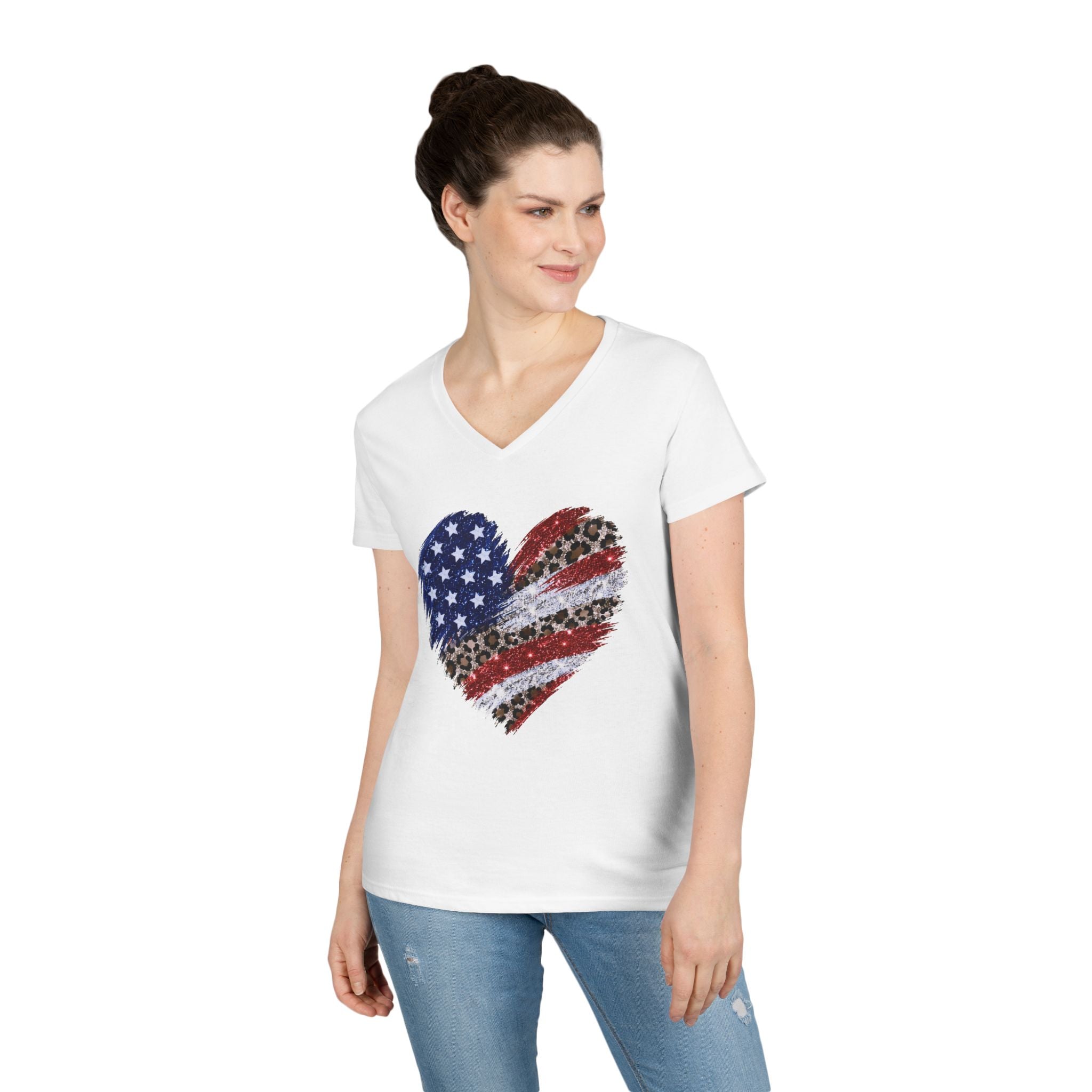 American Flag Leopard Heart T-Shirt 