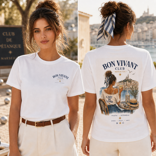 Bon Vivant Club Tee — Vintage Café Illustration T‑Shirt - pétanque - marseille