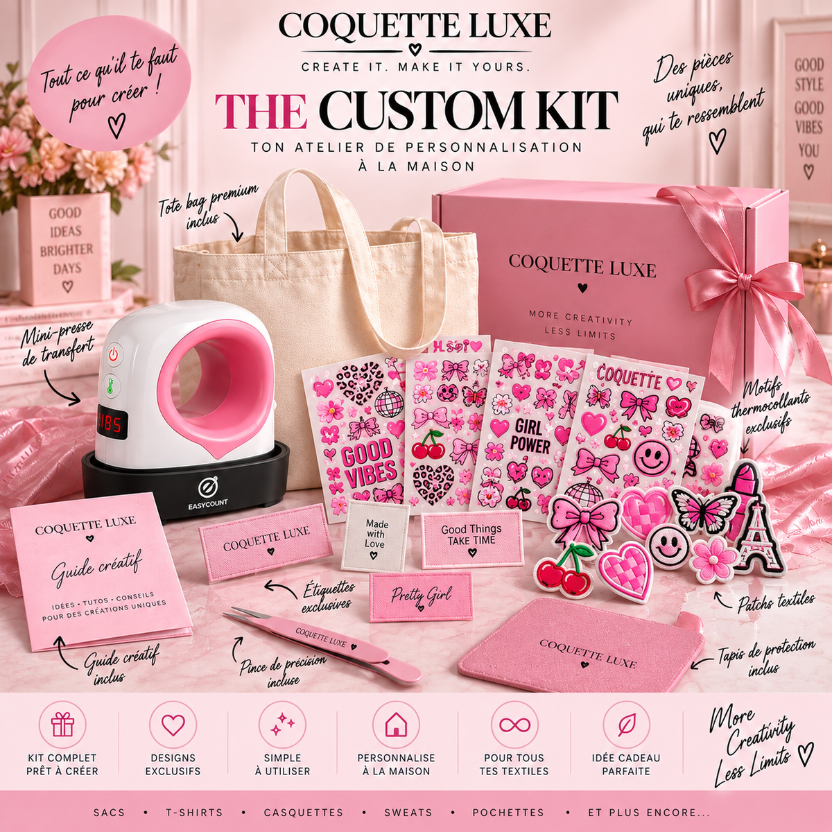 DIY Customization Kit with Mini Heat Press | Coquette Luxe