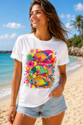Tropical Colorful Fish T-Shirt | Neon Hibiscus Beach Illustration