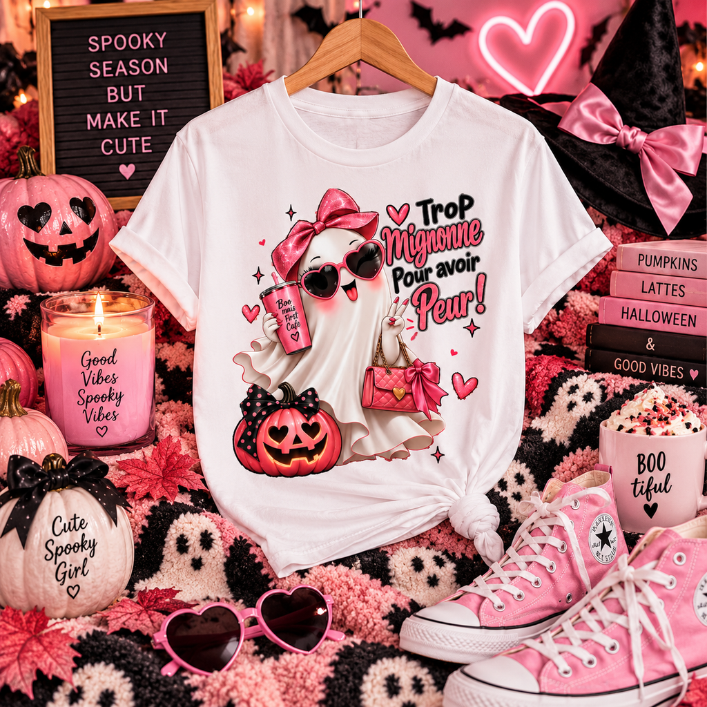 Cute Pink Ghost Halloween T-Shirt | Coquette Luxe
