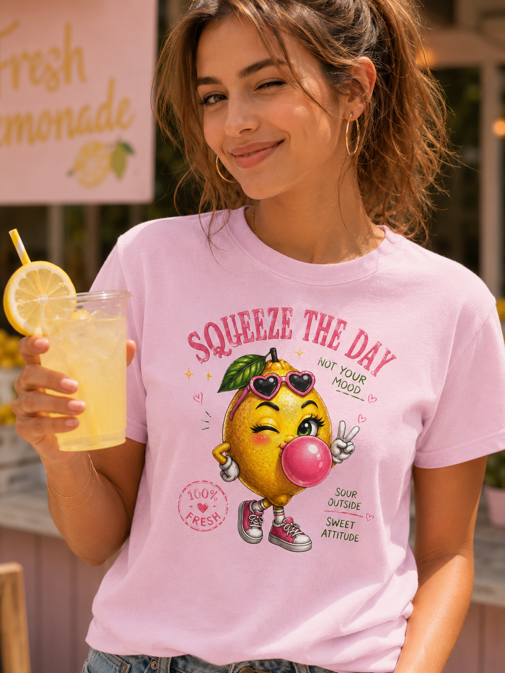 Squeeze The Day Lemon Graphic Tee | Retro Cartoon Fruit Shirt