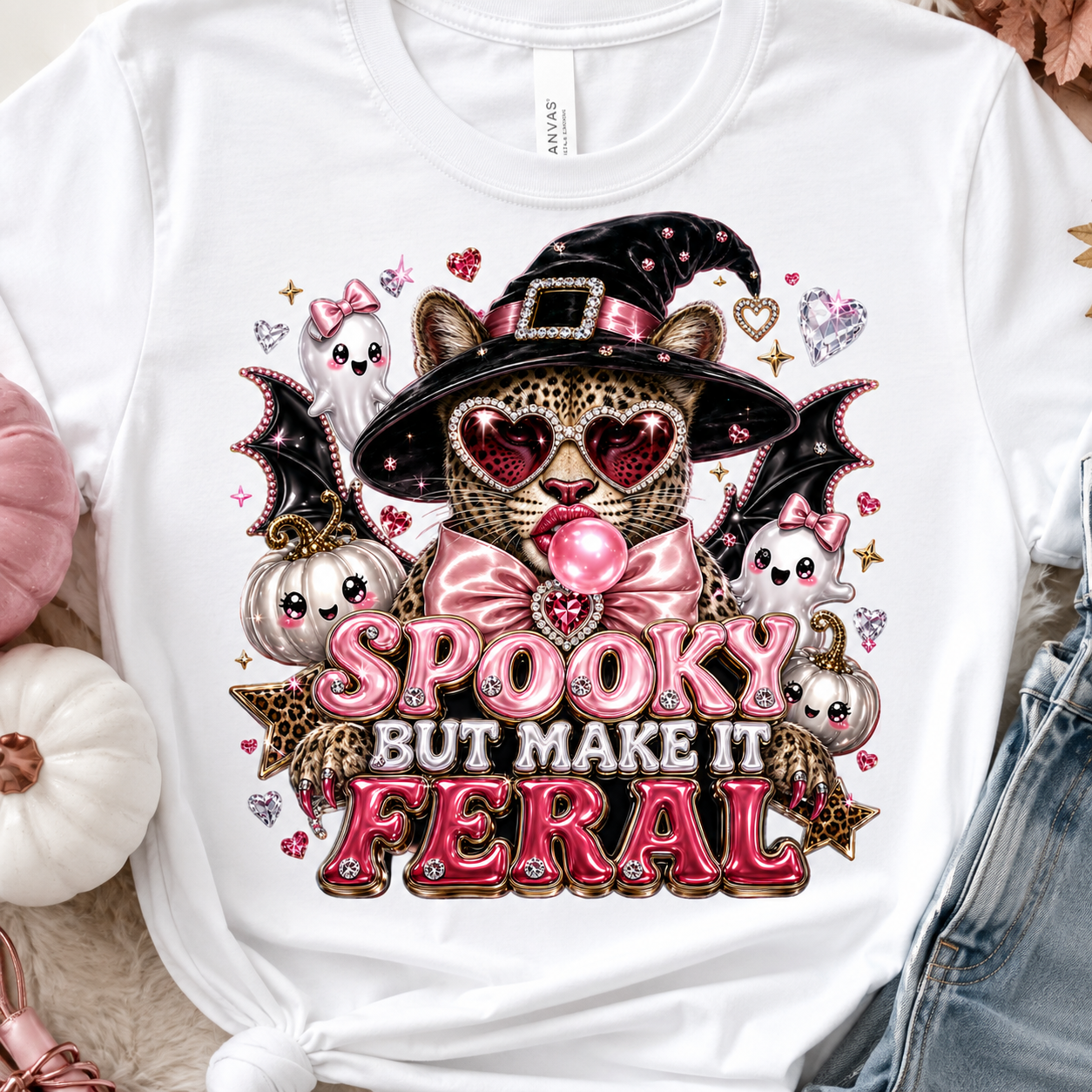 Spooky But Make It Feral Tee — Cute Witch Cat Halloween T-Shirt
