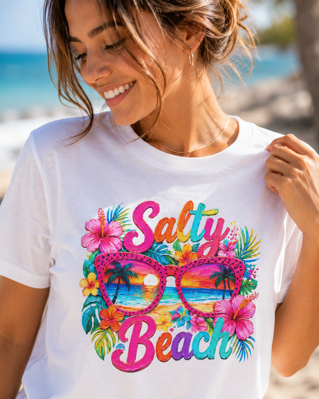 Salty Beach sunglasses floral design T-Shirt | tropical summer vibes