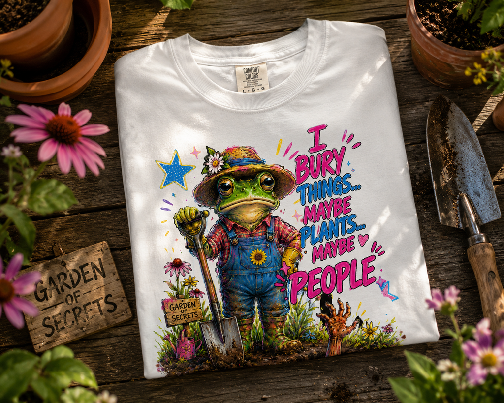 Gardener Frog T‑Shirt — "I Bury Things... Maybe Plants, Maybe People" Funny Gardening Tee