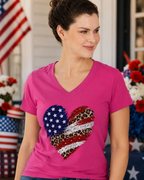 American Flag Leopard Heart T-Shirt | V-Neck Patriotic Tee