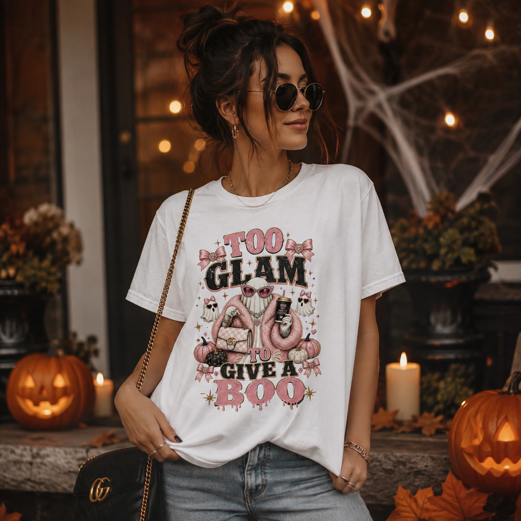 Too Glam To Give A Boo Halloween Tee — Pink Glamorous Costume Shirt