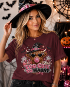 Halloween Cow T-Shirt — "Too Cute to Haunt" Cute Witch Cow Graphic Tee