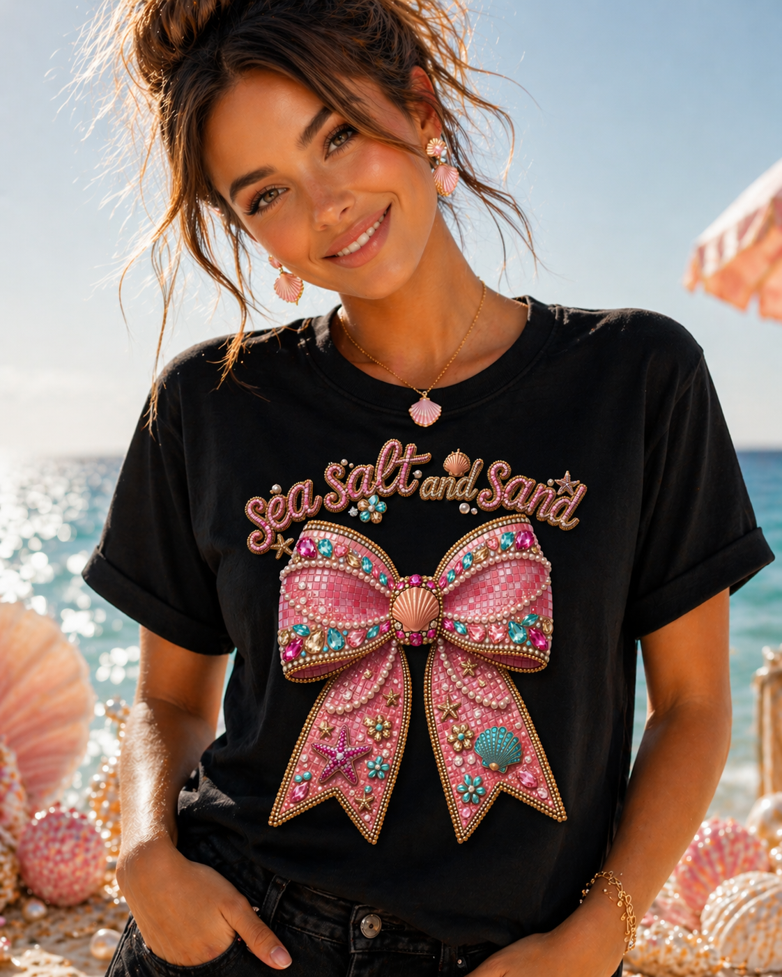 Sea Salt and Sand Coquette Bow Graphic Tee | Beach Aesthetic T-Shirt | Coquette Luxe