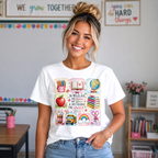 In My Class We Learn We Grow Teacher Illustration T-Shirt | School Icons