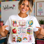In My Class We Learn We Grow Teacher Illustration T-Shirt | School Icons
