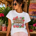 Hello Summer Vibes Watermelon Floral Leopard Print T-Shirt