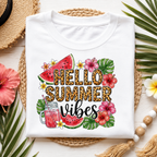 Hello Summer Vibes Watermelon Floral Leopard Print T-Shirt